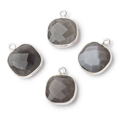 13x13mm Silver .925 Bezeled Platinum Grey Moonstone faceted pillow Pendant 1 piece