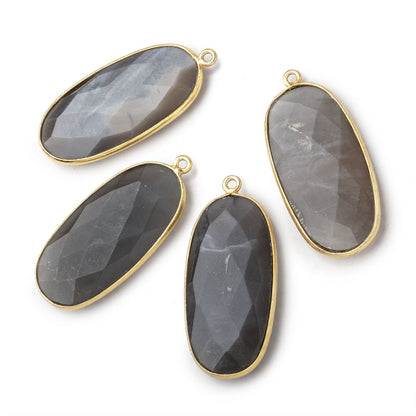 34x16mm Vermeil Bezeled Platinum Grey Moonstone faceted Oval Pendant 1 piece