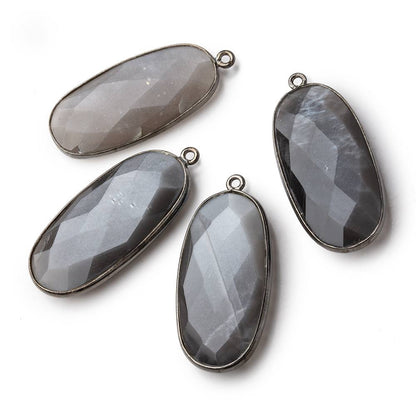 34x16mm Black Gold .925 Bezel Platinum Grey Moonstone faceted Oval Pendant 1 piece