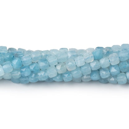 4mm Aquamarine micro faceted cubes 12.5 inch 74 pieces A