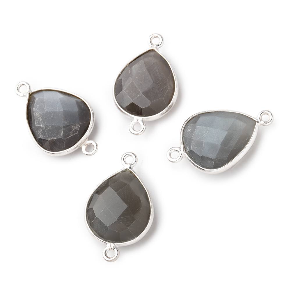 16x14mm Silver .925 Bezel Platinum Grey Moonstone faceted pear Connector 1 piece