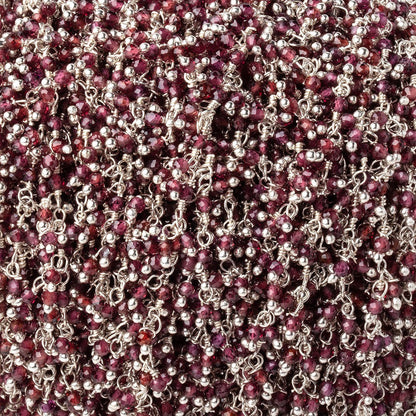 2mm Rhodolite Garnet Micro Faceted Rounds on Silver Plated Dangling Chain