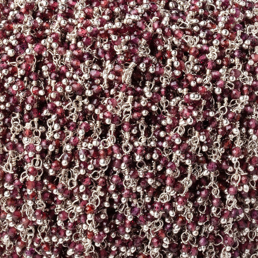 2mm Rhodolite Garnet Micro Faceted Rounds on Silver Plated Dangling Chain