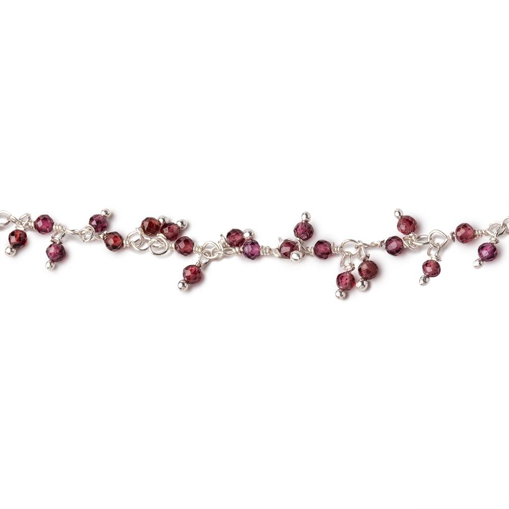 2mm Rhodolite Garnet Micro Faceted Rounds on Silver Plated Dangling Chain