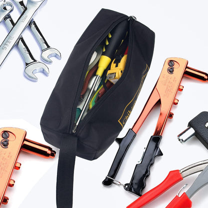 4-Pack Small Tool Bags with Zipper, Waterproof Tool Pouch Double Layer Tool Bag Organizer with Portable Handle, Multi-Purpose Black Tote Bag for Storage and Sorting (11 X 4.3 X 3.54 Inches)