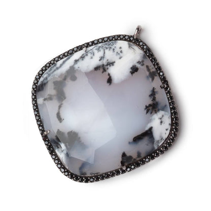 33mm Black Gold & Black CZ Bezel Dendritic Opal Cushion Pendant 1 Focal