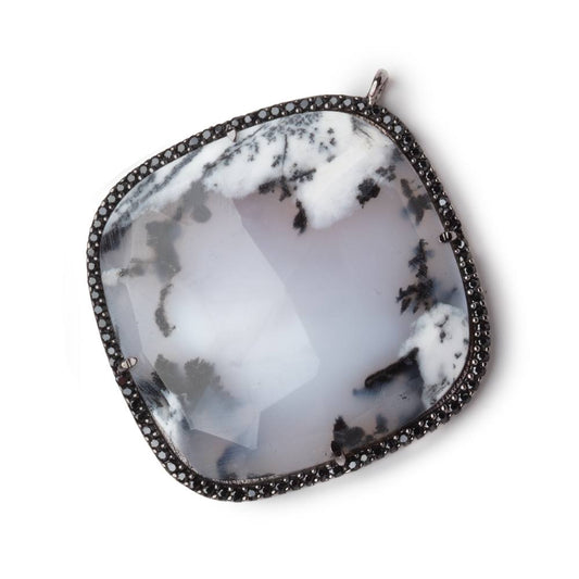 33mm Black Gold & Black CZ Bezel Dendritic Opal Cushion Pendant 1 Focal