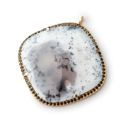 33mm Vermeil & Black CZ Bezel Dendritic Opal Cushion Pendant 1 Focal