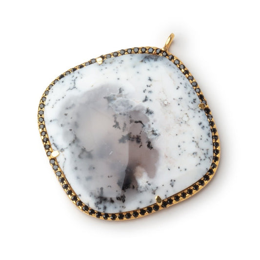 33mm Vermeil & Black CZ Bezel Dendritic Opal Cushion Pendant 1 Focal