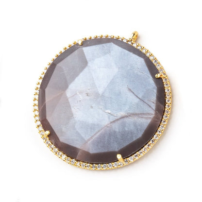 33mm Vermeil CZ Bezel Chocolate Moonstone Coin Pendant 1 Focal Bead