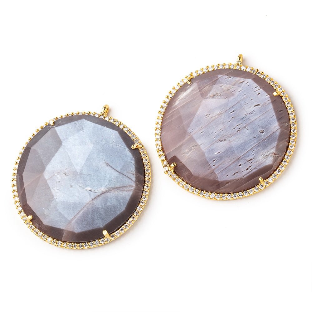 33mm Vermeil CZ Bezel Chocolate Moonstone Coin Pendant 1 Focal Bead