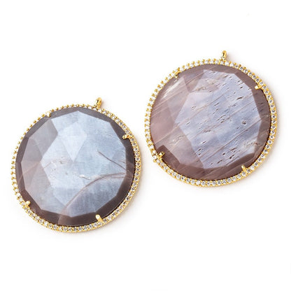 33mm Vermeil CZ Bezel Chocolate Moonstone Coin Pendant 1 Focal Bead