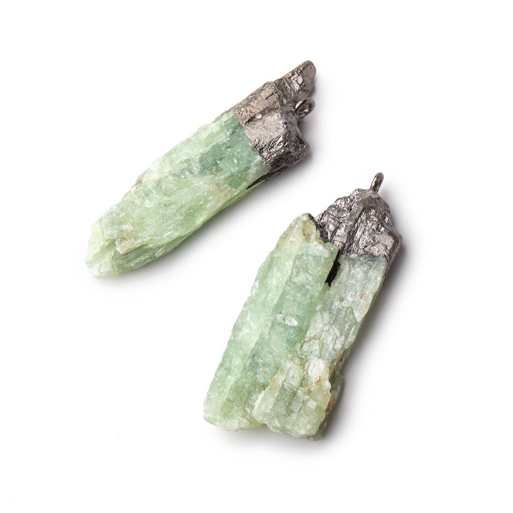 33x10-32x13mm Black Gold Leafed Green Kyanite Crystal Focal Pendant Set of 2