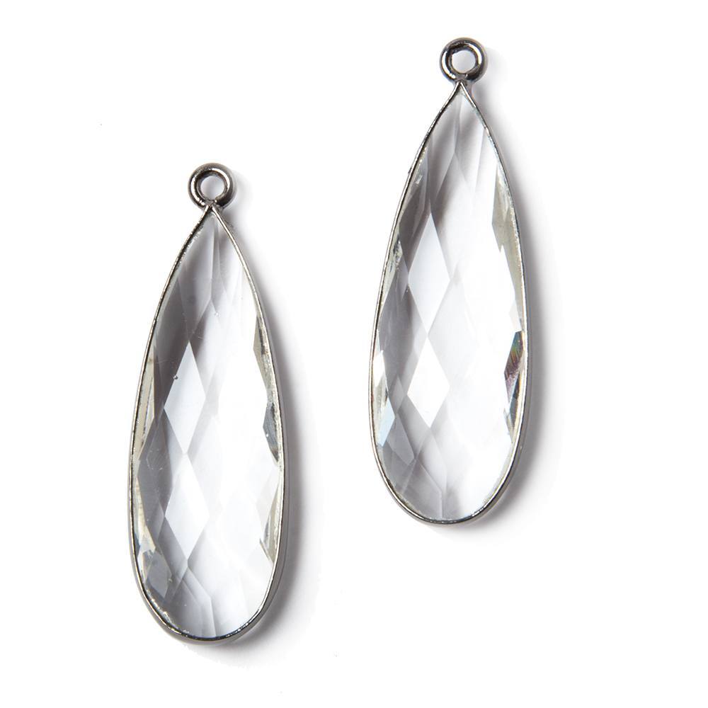 33x11mm Oxidized Silver Bezeled Crystal Quartz Pear Pendant 1 piece