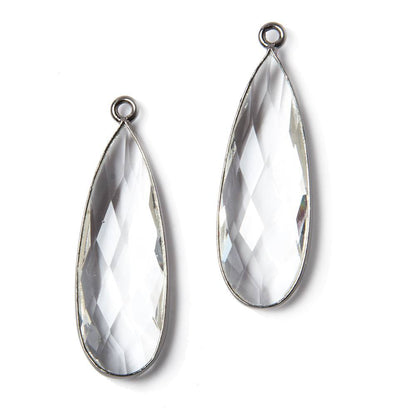 33x11mm Oxidized Silver Bezeled Crystal Quartz Pear Pendant 1 piece