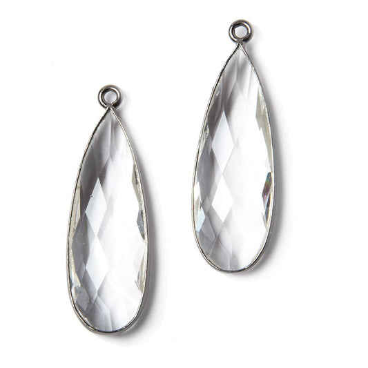 33x11mm Oxidized Silver Bezeled Crystal Quartz Pear Pendant 1 piece