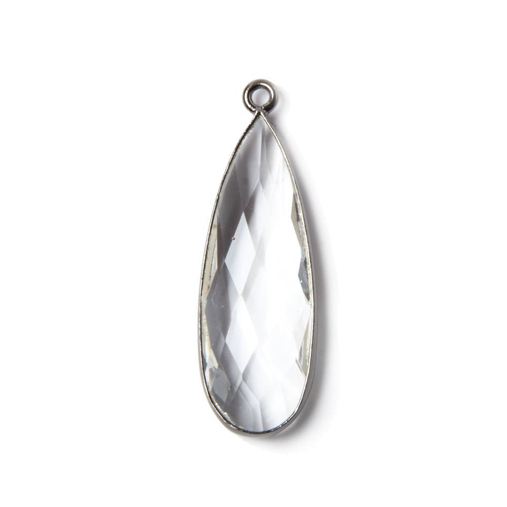 33x11mm Oxidized Silver Bezeled Crystal Quartz Pear Pendant 1 piece