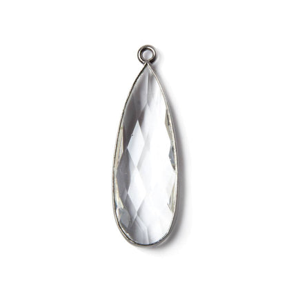33x11mm Oxidized Silver Bezeled Crystal Quartz Pear Pendant 1 piece