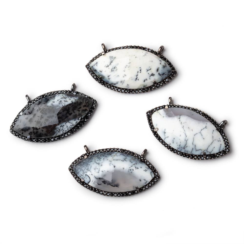 33x17mm Black Gold & Black CZ Bezel Dendritic Opal Marquise 1 Connector