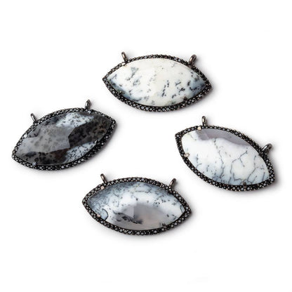 33x17mm Black Gold & Black CZ Bezel Dendritic Opal Marquise 1 Connector