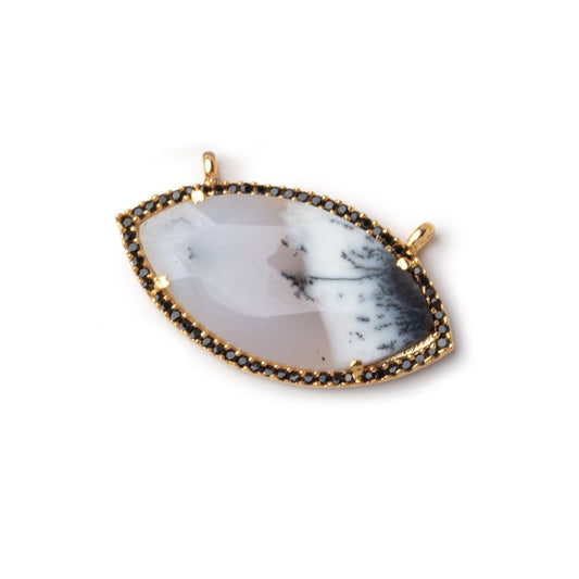 33x17mm Vermeil & Black CZ Bezel Dendritic Opal Marquise 1 Connector
