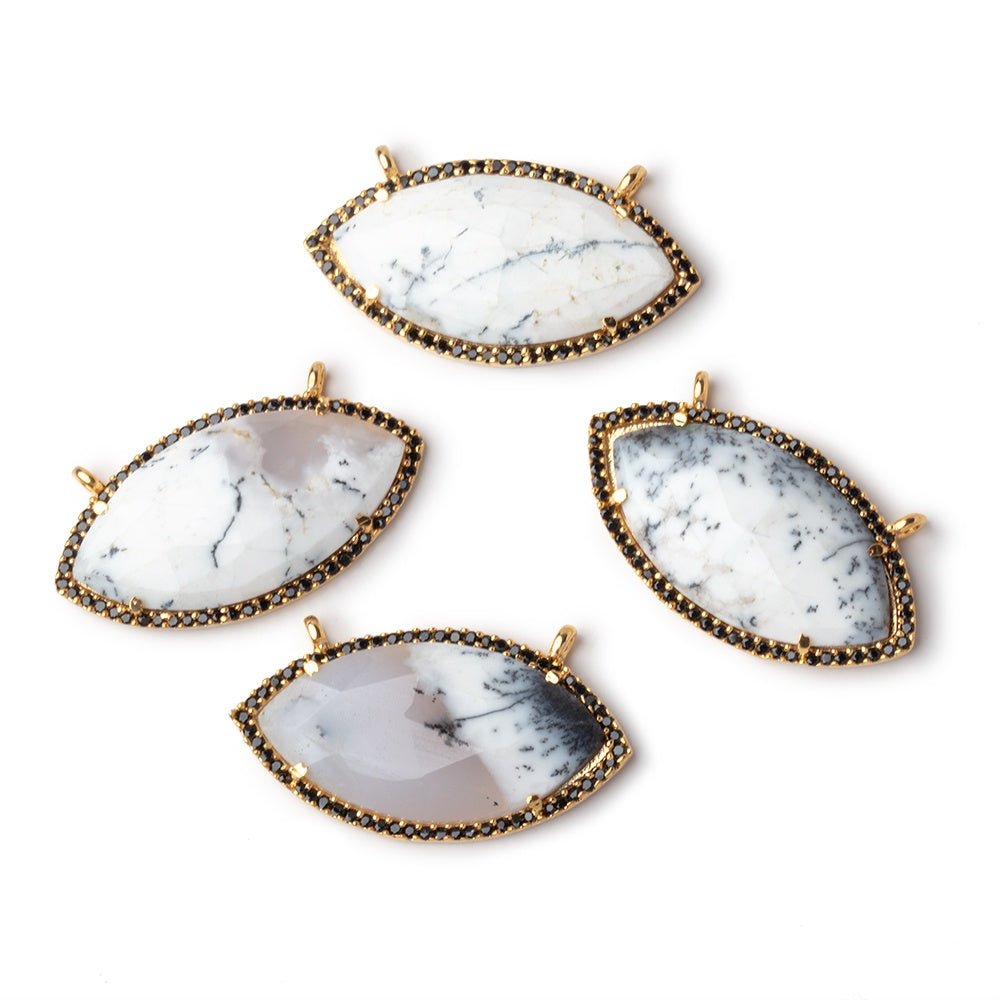 33x17mm Vermeil & Black CZ Bezel Dendritic Opal Marquise 1 Connector
