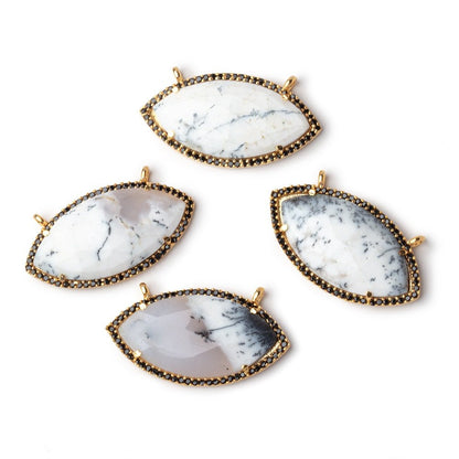 33x17mm Vermeil & Black CZ Bezel Dendritic Opal Marquise 1 Connector