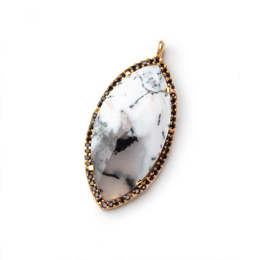 33x17mm Vermeil & Black CZ Bezel Dendritic Opal Marquise 1 Pendant