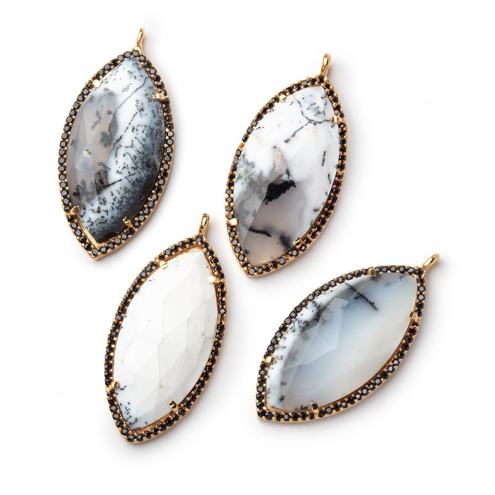 33x17mm Vermeil & Black CZ Bezel Dendritic Opal Marquise 1 Pendant