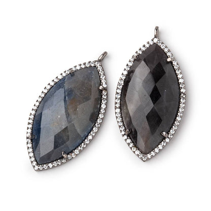 33x18mm Black Gold CZ Bezel Sapphire Marquise Pendant 1 Focal Bead
