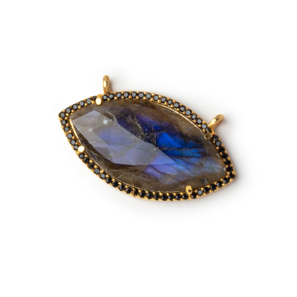 33x18mm Vermeil & Black CZ Bezel Labradorite Marquise Connector 1 Focal