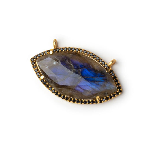 33x18mm Vermeil & Black CZ Bezel Labradorite Marquise Connector 1 Focal