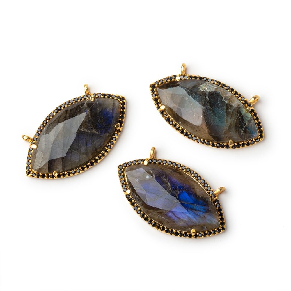 33x18mm Vermeil & Black CZ Bezel Labradorite Marquise Connector 1 Focal