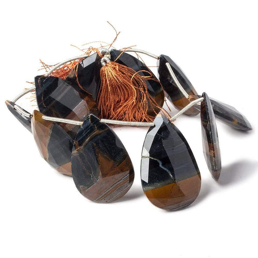 33x19-34x22mm Chatoyant Black Tiger's Eye faceted pears 8.5 inch 10 pieces
