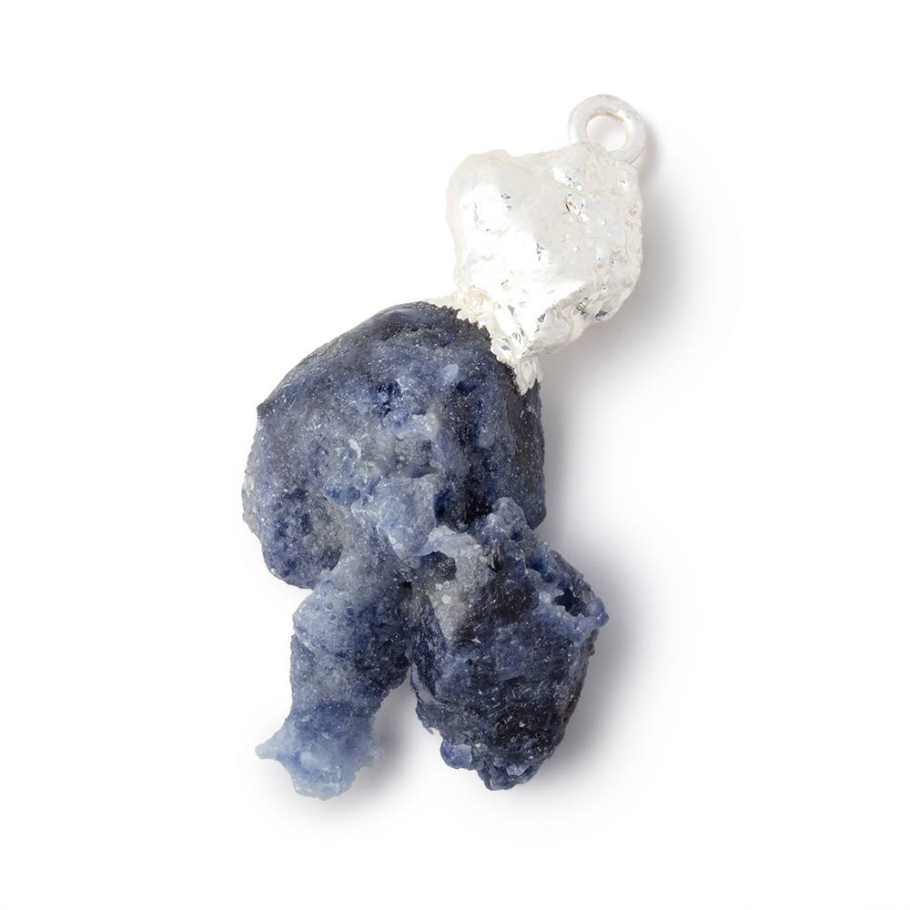33x19mm Silver Leafed Blue Jammu Sapphire Natural Crystal 1 Pendant