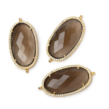 33x19mm Vermeil CZ Bezel Smoky Hydro Quartz Faceted Oval Connector 1 Focal