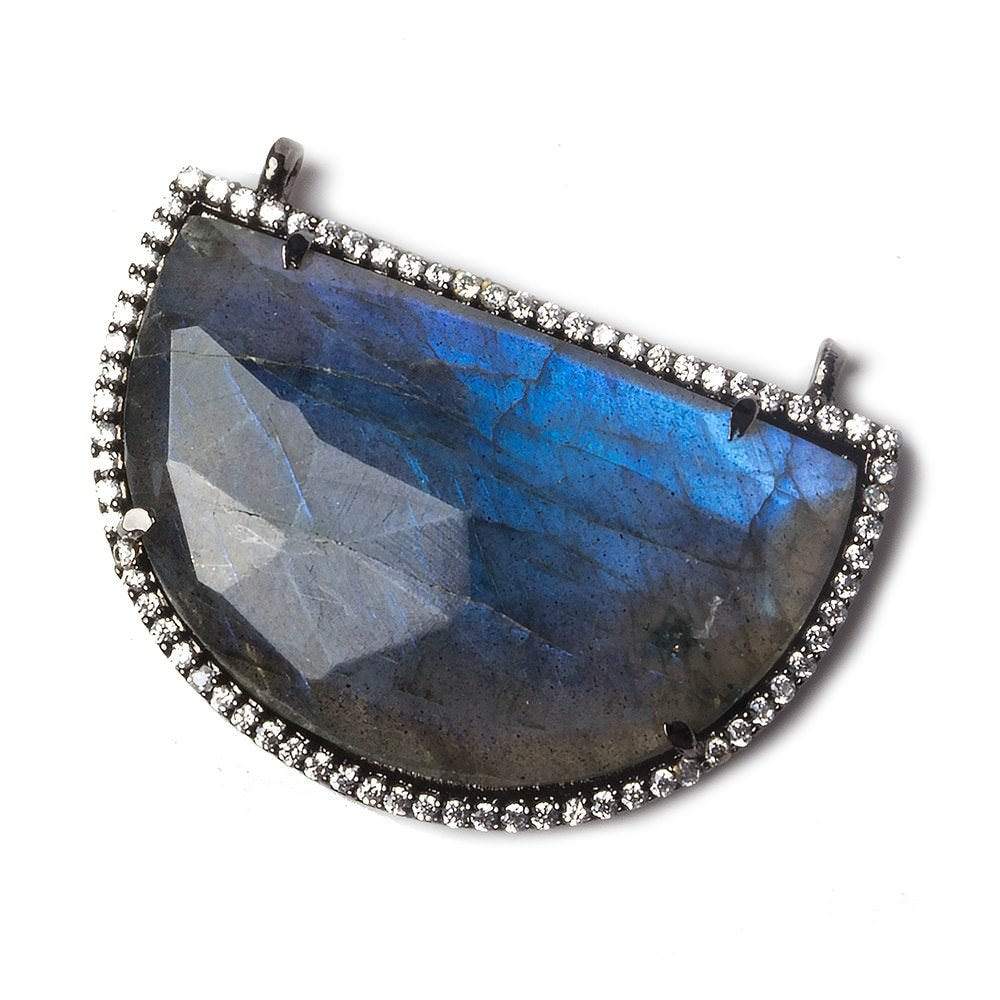 33x20mm Black Gold Bezel CZ and Labradorite Half Moon East West Connector 1 focal bead