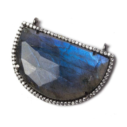 33x20mm Black Gold Bezel CZ and Labradorite Half Moon East West Connector 1 focal bead
