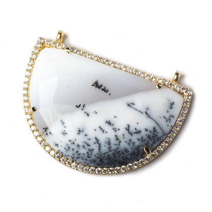 33x20mm Dendritic Opal Vermeil CZ Bezel Half Moon East West Connector 1 pc