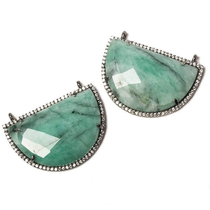 33x23mm Black Gold Bezel CZ & Emerald Half Moon East West Connector 1 focal bead