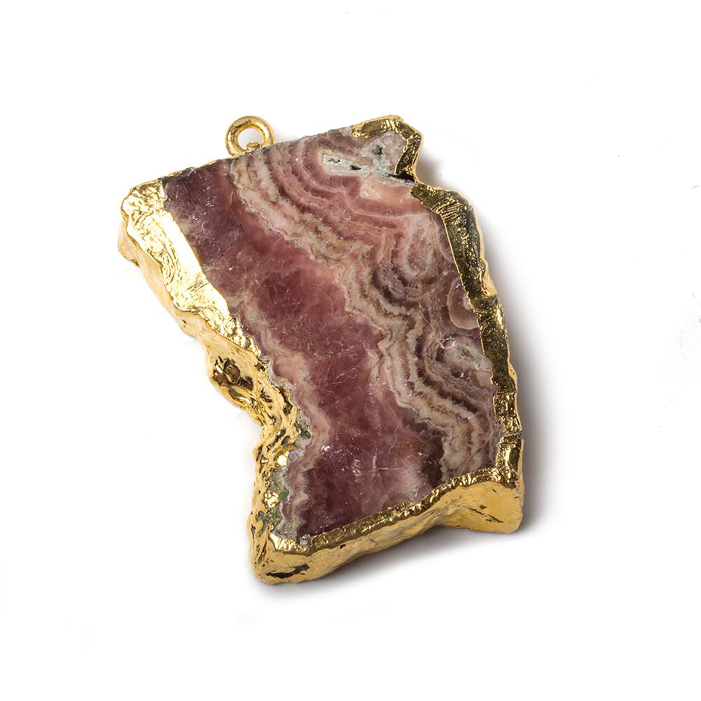 33x23x6mm Gold Leafed Rhodochrosite Slice Focal Bead