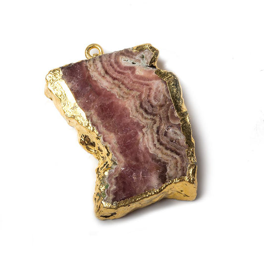 33x23x6mm Gold Leafed Rhodochrosite Slice Focal Bead