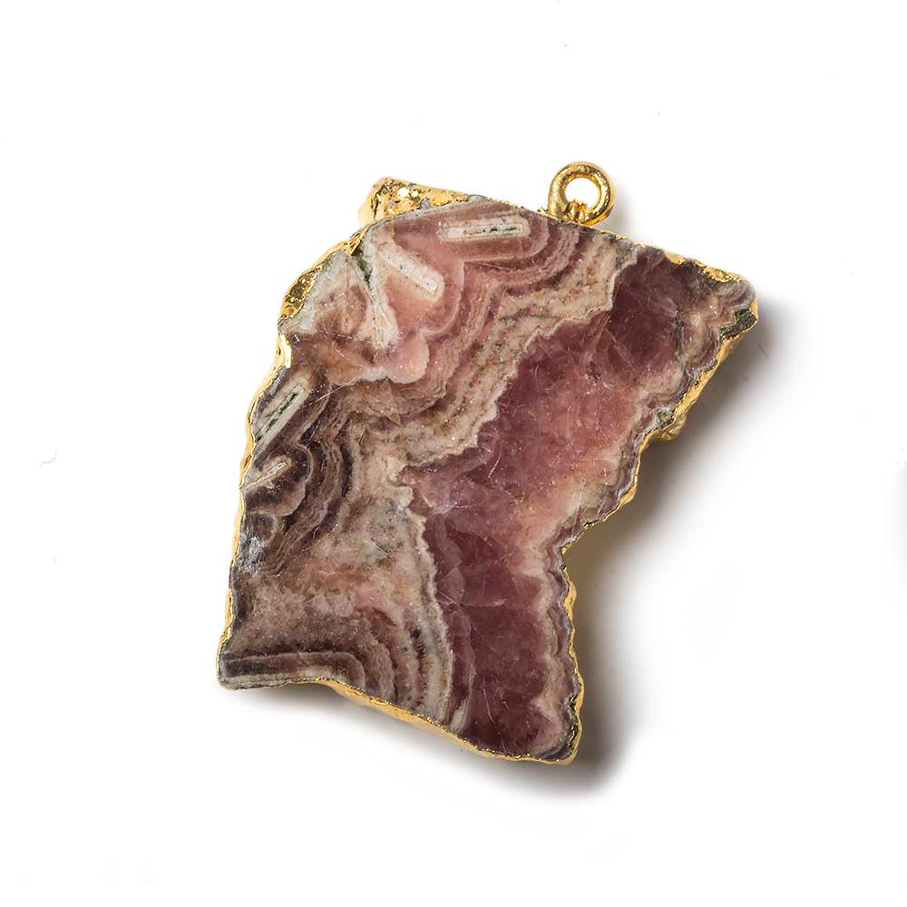 33x23x6mm Gold Leafed Rhodochrosite Slice Focal Bead