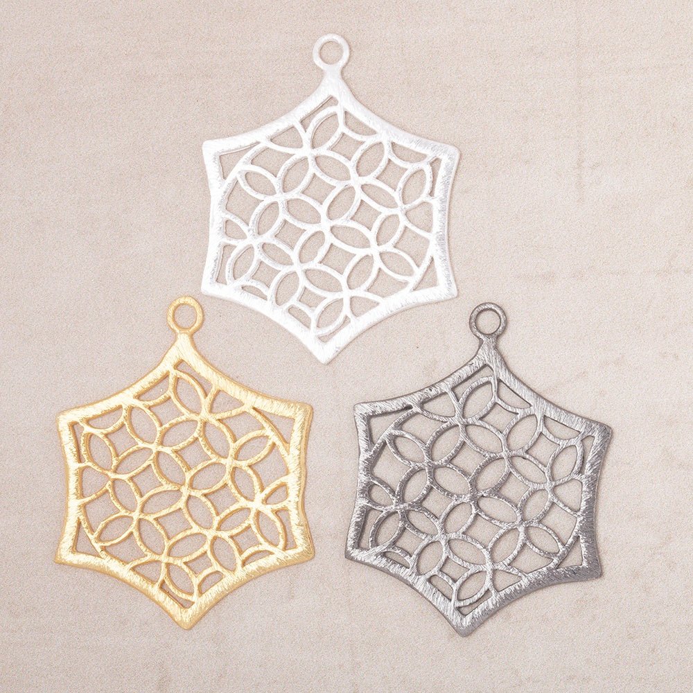 33x30mm Brushed Filigree Hexagon Charm Set of 2 pieces