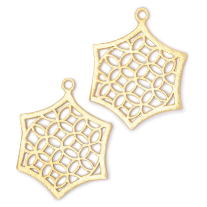33x30mm Brushed Filigree Hexagon Charm Set of 2 pieces