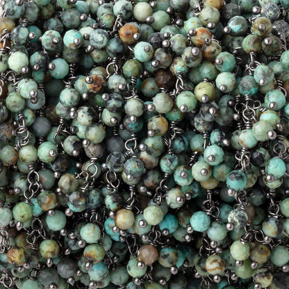 3.5mm African Turquoise micro faceted round Black Gold Dangling Chain