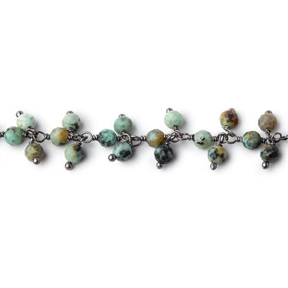 3.5mm African Turquoise micro faceted round Black Gold Dangling Chain
