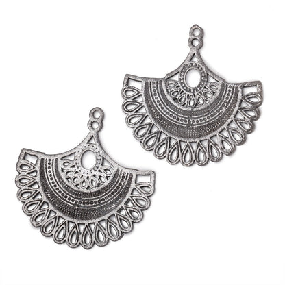 34.5mm Brushed Filigree Fan Charm Set of 2 pieces