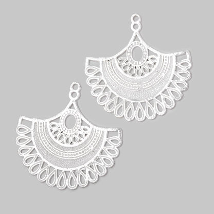 34.5mm Brushed Filigree Fan Charm Set of 2 pieces