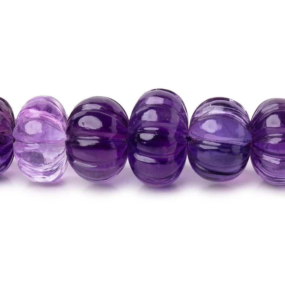 6.5-13mm Amethyst Hand Carved Melon Rondelles 18 inch 69 beads AA
